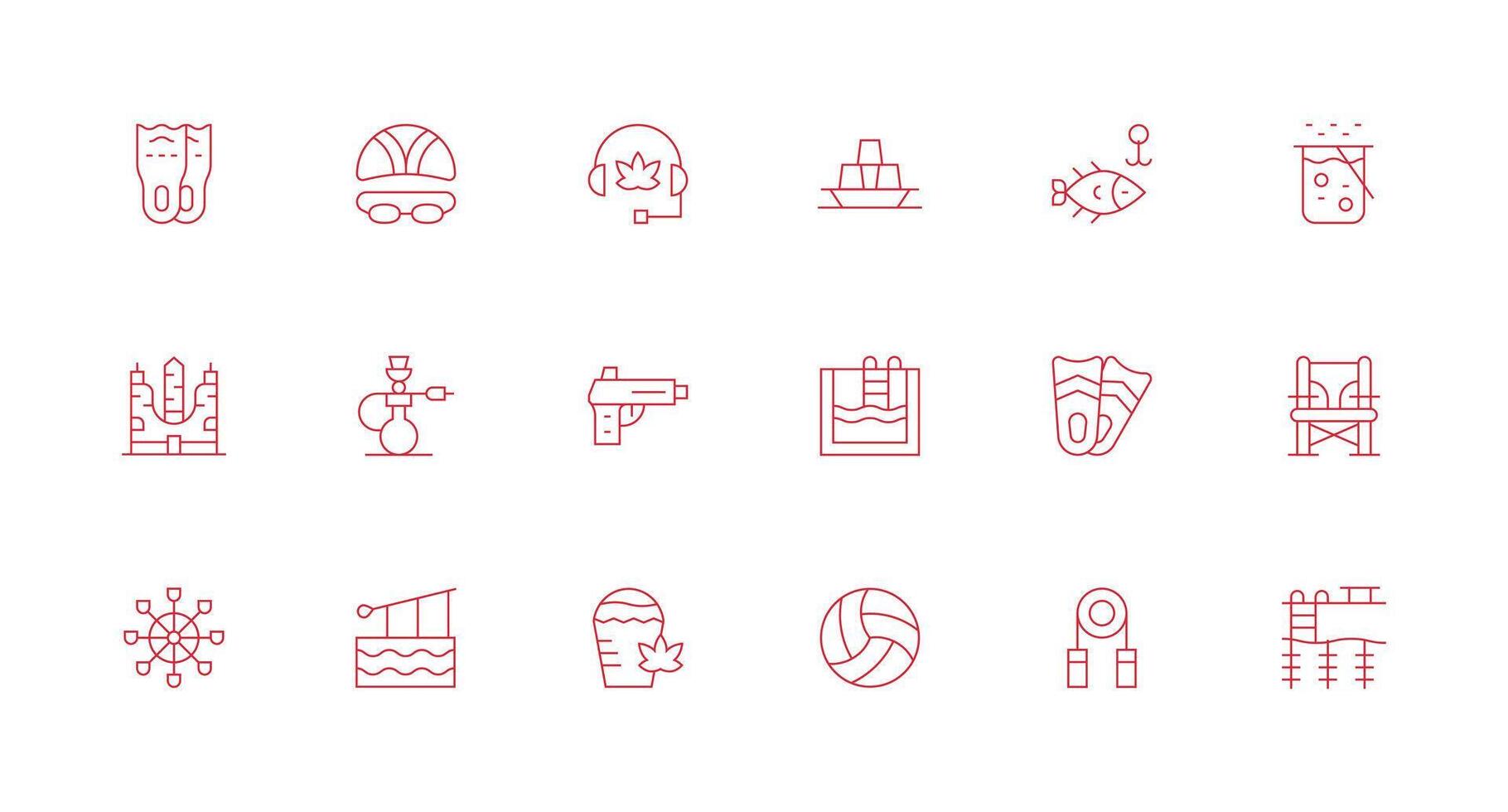 Minimal Line Style Recreational Icons with 18 Vectors Fully Editable Icon Set for Web