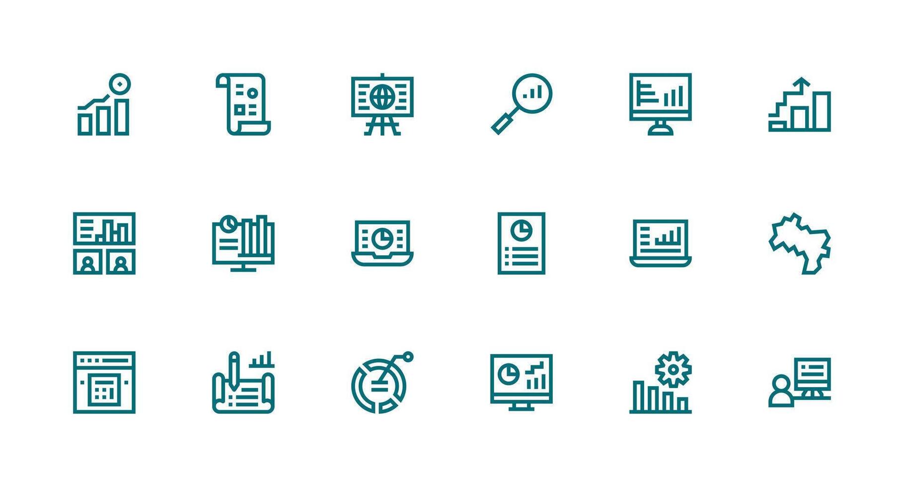 Statistics Set with 18 Strong Stroke Line Icons Style Icon Set vector