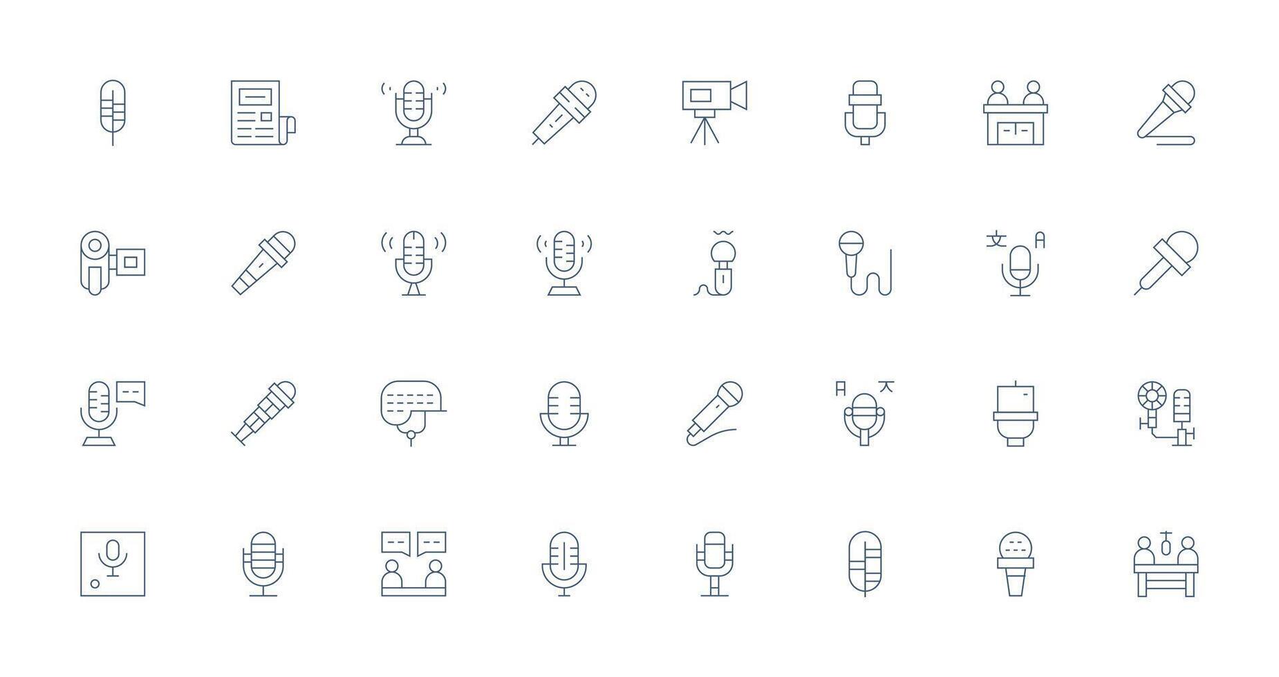 Interview including 32 Thin Line Illustrations Responsive Icon Set for Flexible Layouts vector
