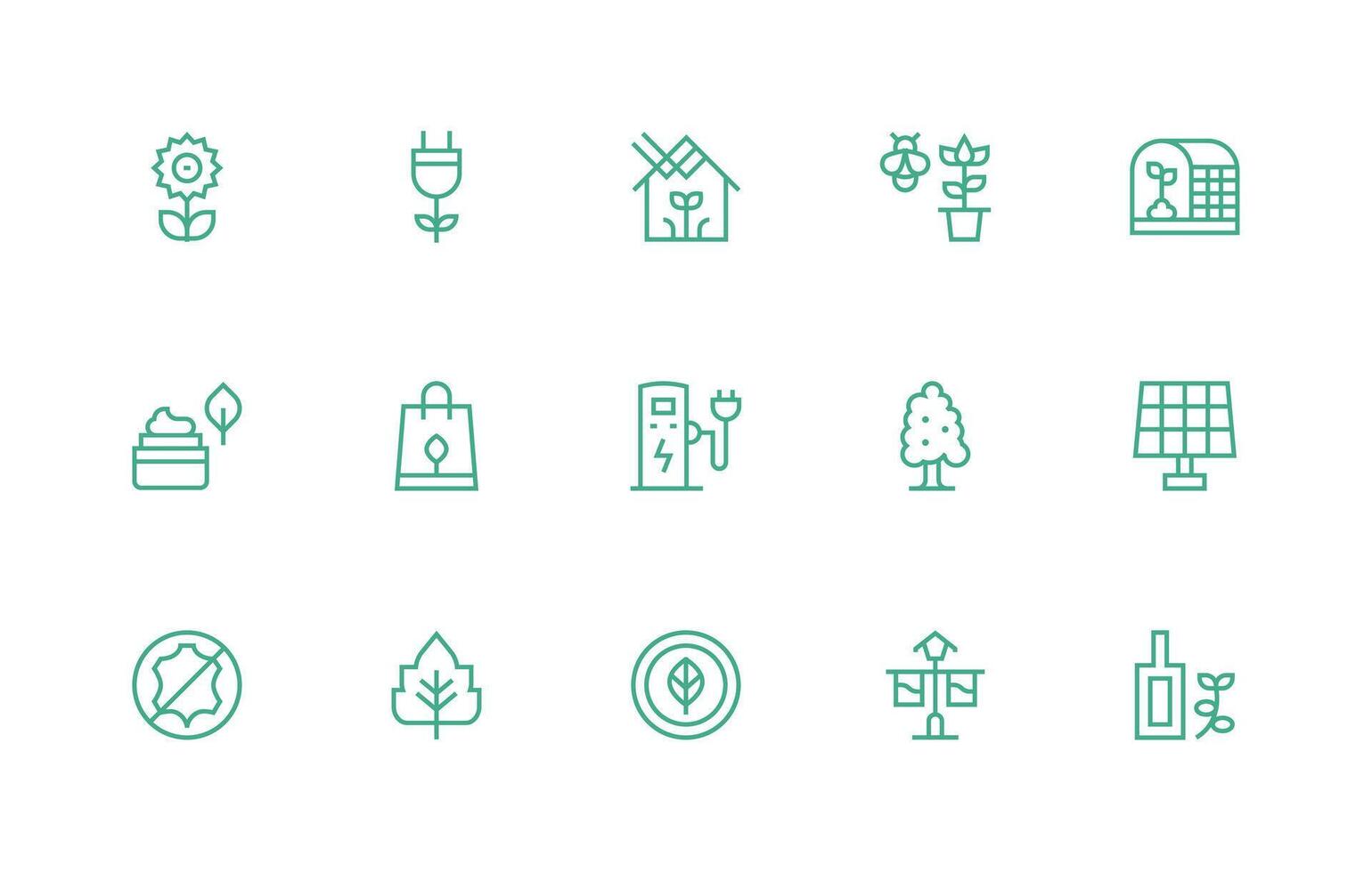 Sustainable Design Icons featuring 15 in Regular Line Style Lightweight Icon Series for Fast Prototypes vector