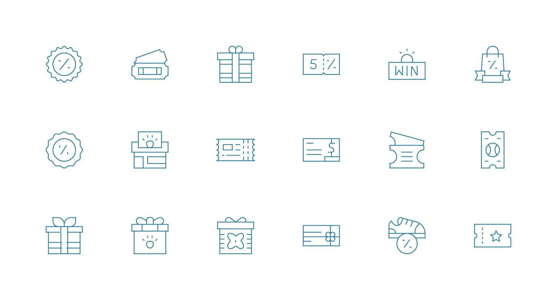 Voucher Visual Pack containing 18 Minimal Line Icons Fully Editable Icon Set for Web vector