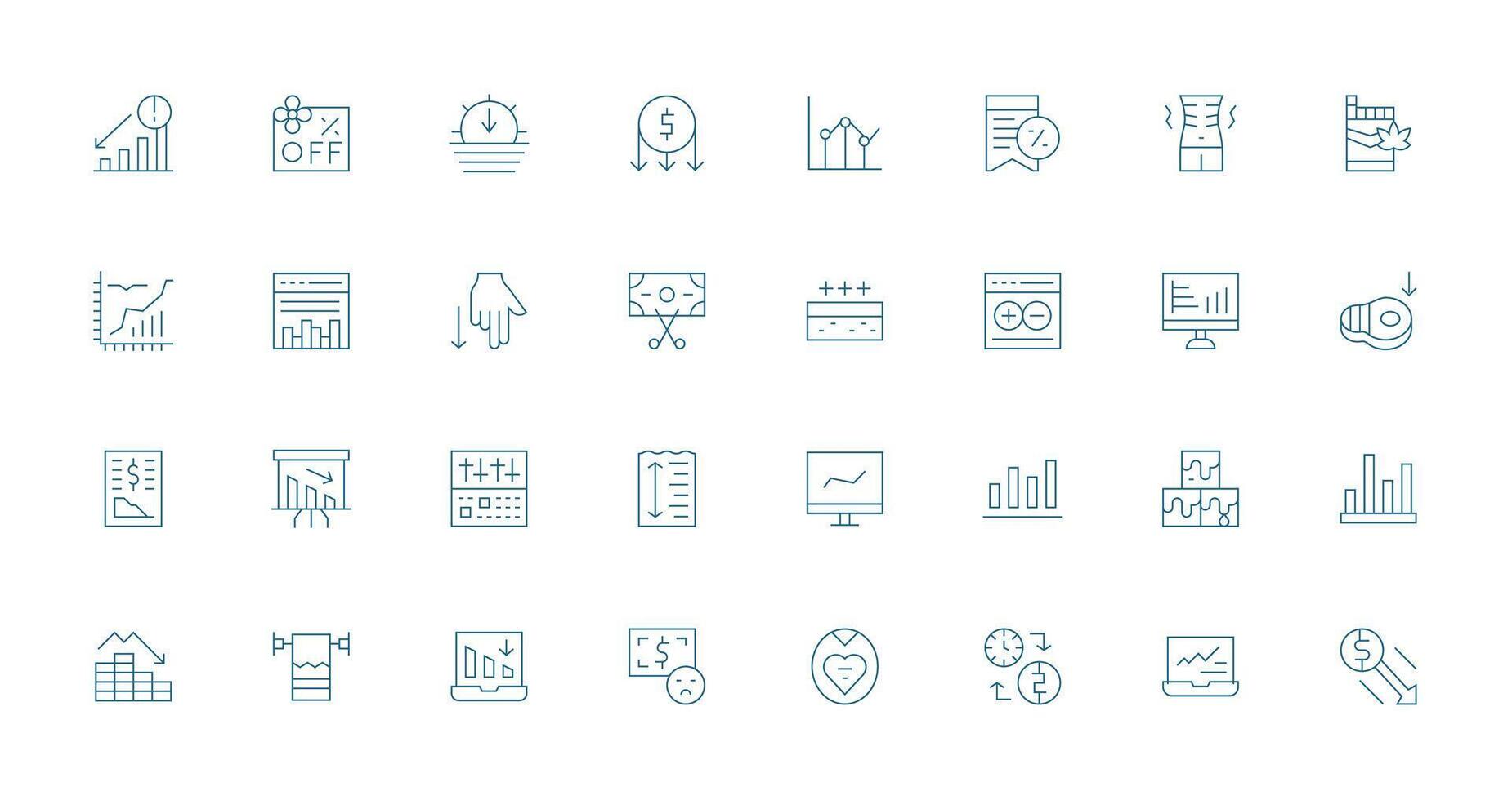 32 Icons for Decrease in Thin Line Format Icons Built for Visual Consistency Pack vector