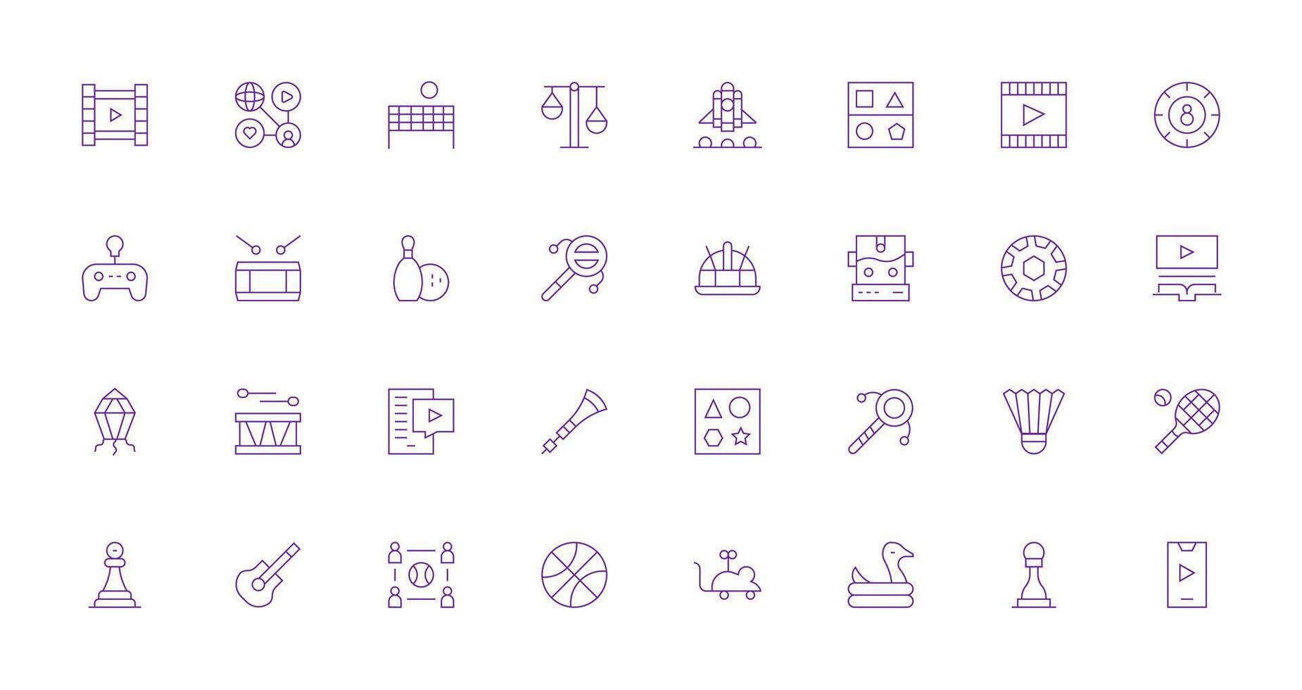 Play Visual Pack containing 32 Thin Line Icons Fully Editable Icon Set for Web vector