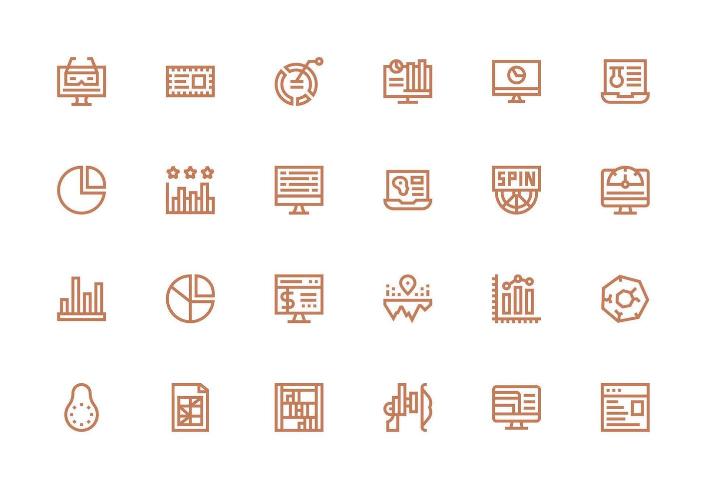 Data Visualization Icon Set with 24 Thick Line Line Graphics High-Resolution Icons for Any Platform vector