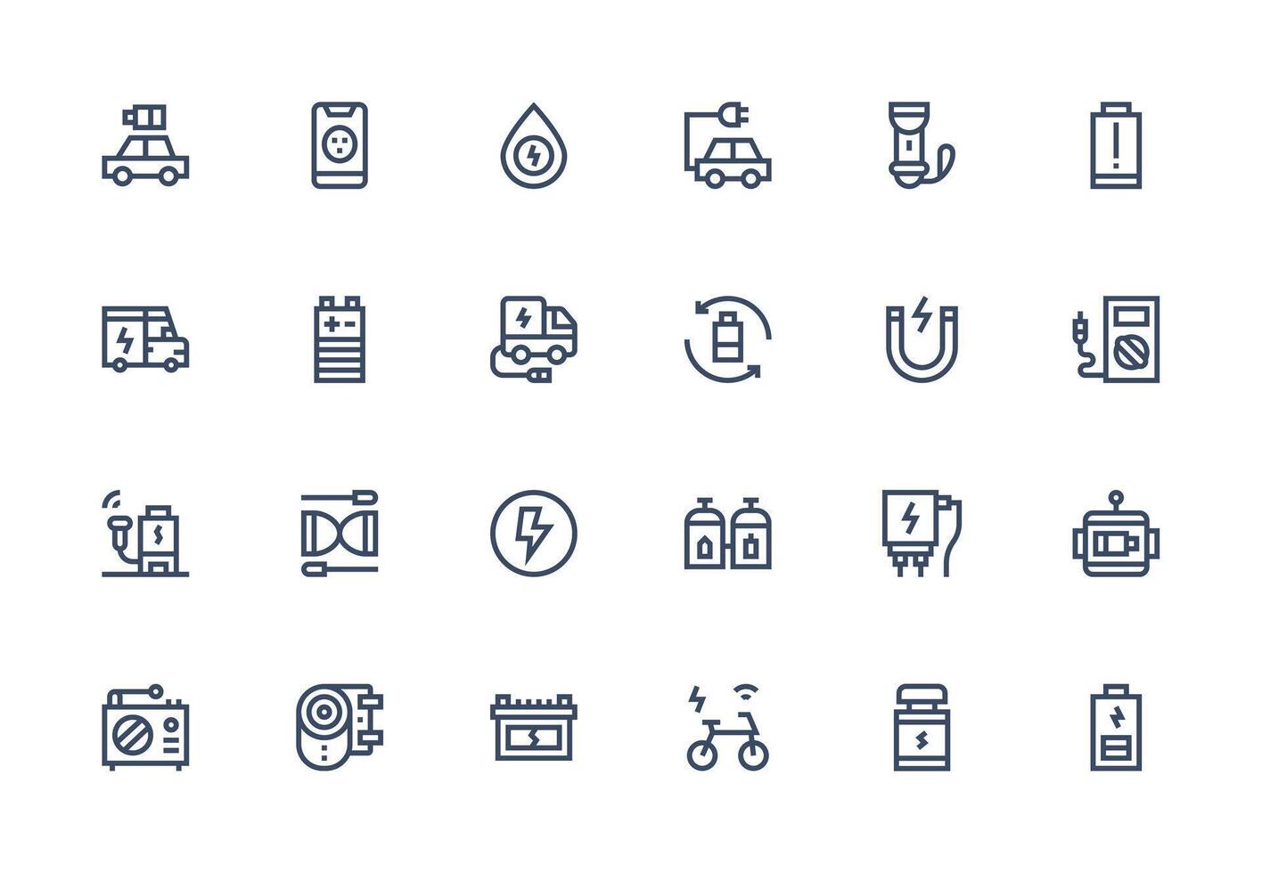 Thick Line Line Style Battery Icons with 24 Vectors Sharp Icons for Presentations