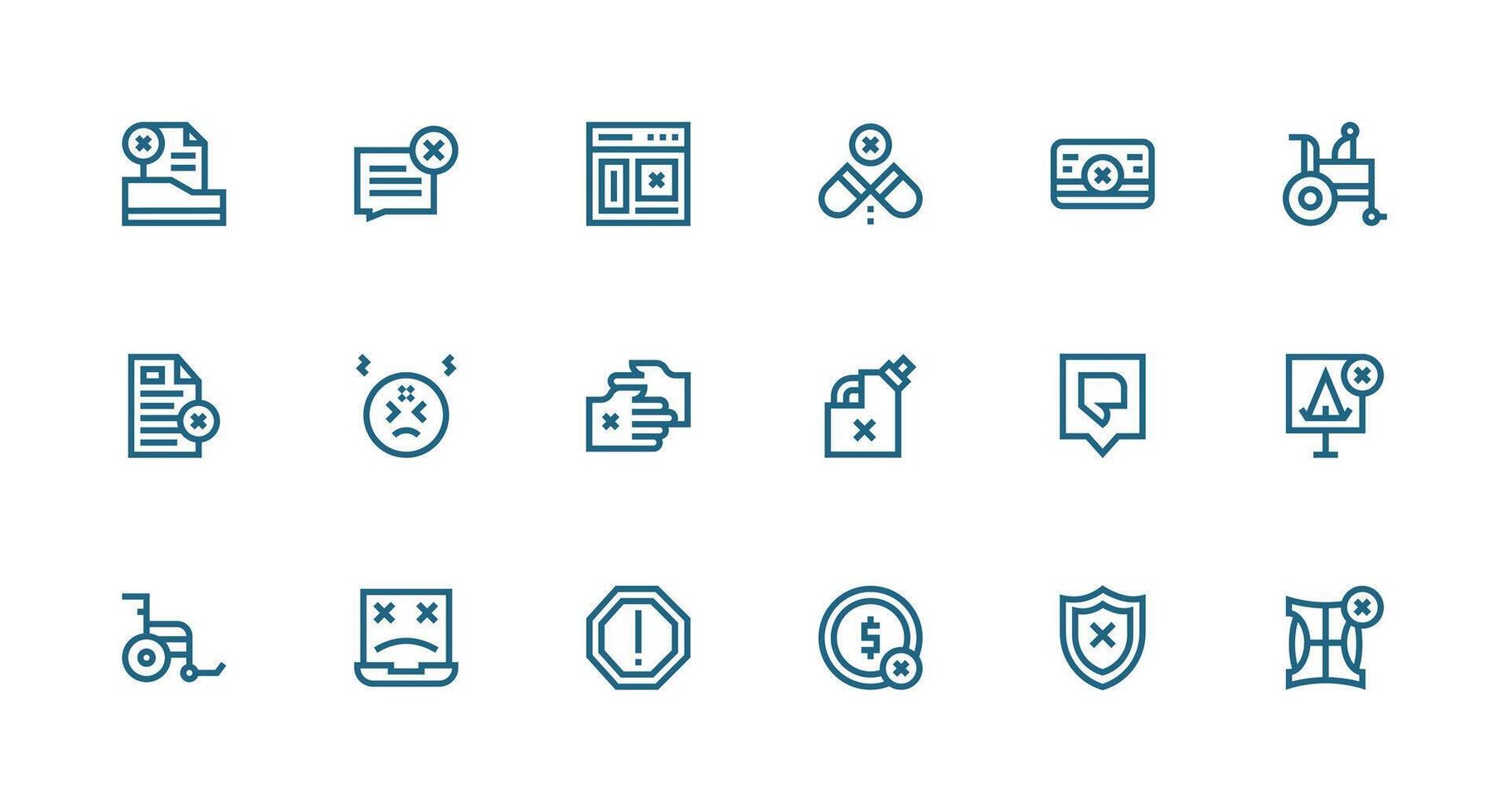 Strong Stroke Line Icons from Invalid Set with 18 Vectors Icon Collection Set