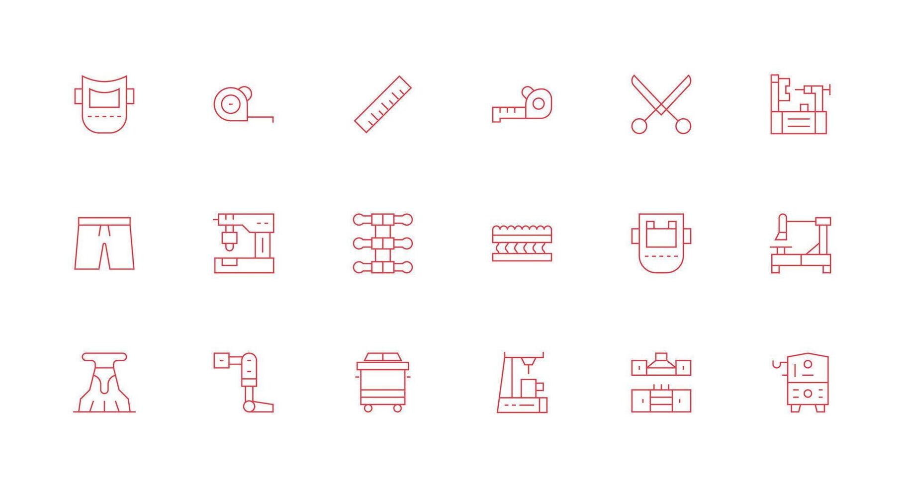 18 Minimal Line Vectors for Fabrication Theme Clean Icon Collection for Web Use