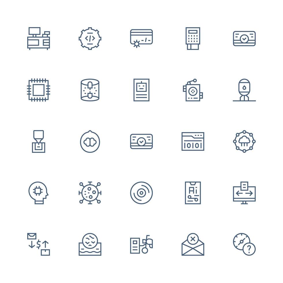 25 Processing Icons in Medium Stroke Outline Aesthetic Interface Icons for Daily Use vector