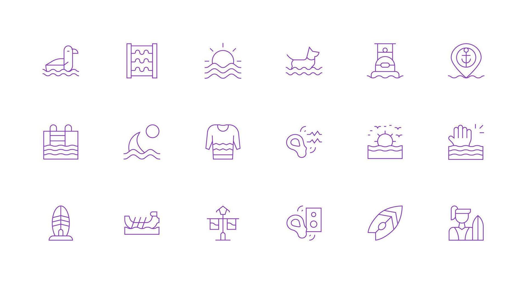18 Icons for Waves in Minimal Line Format Pixel Perfect Icons for Modern Apps vector