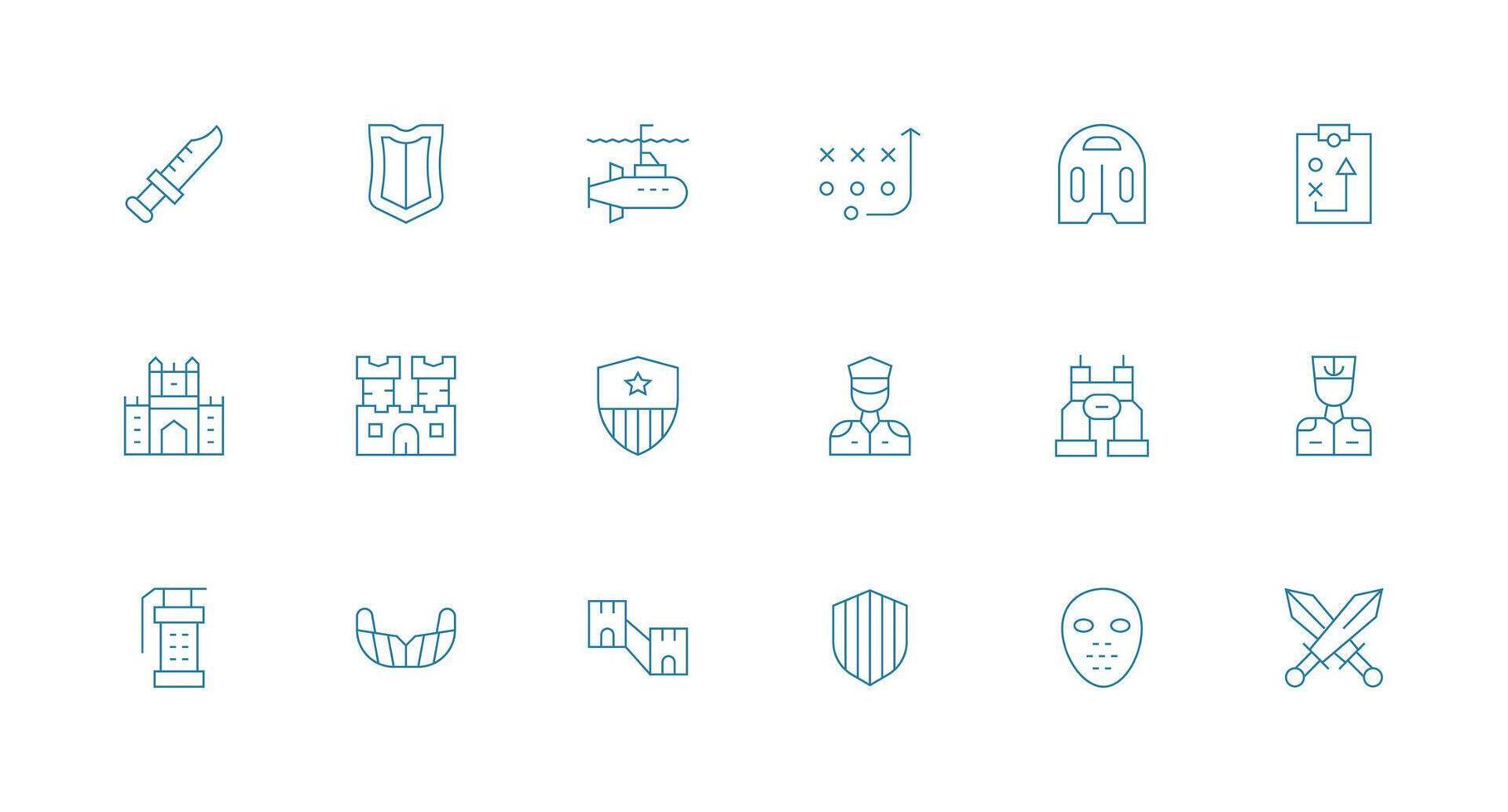 18 Minimal Line Designs for Defense Icons Flexible Icon System for Web Interfaces vector
