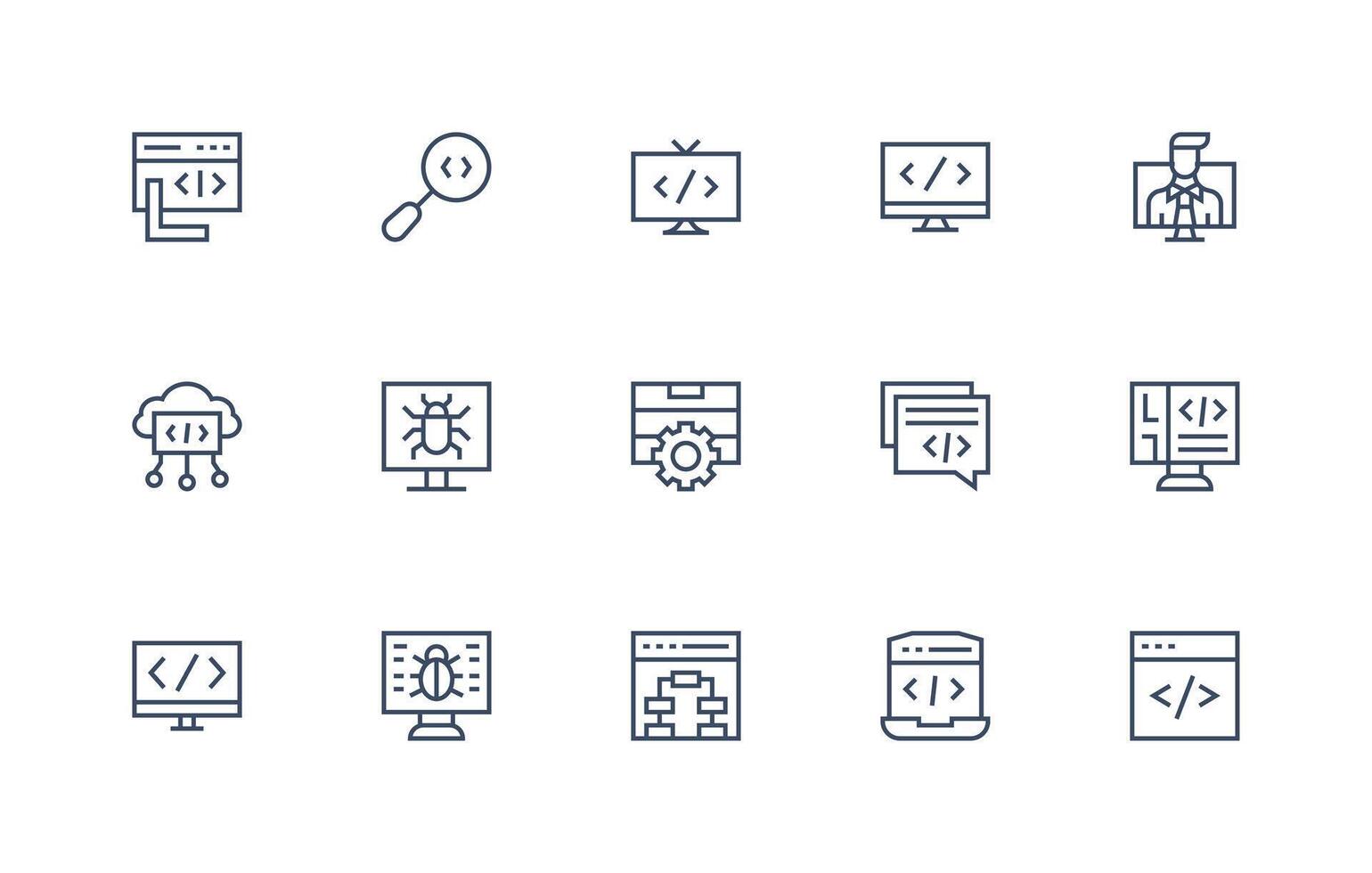 15 Icons for Coding in Regular Line Format Digital Icon Collection vector