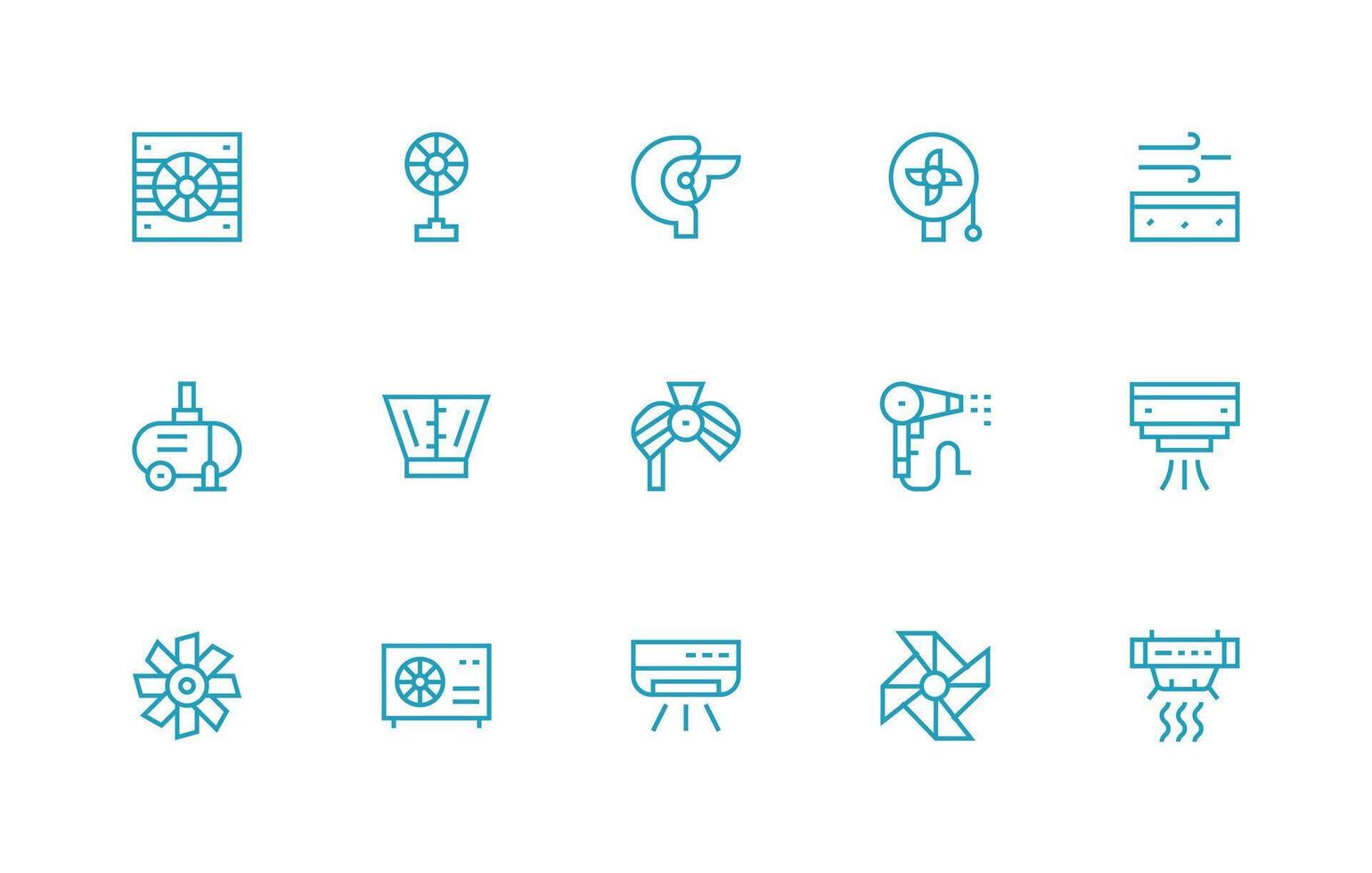 Blower Visual Pack containing 15 Regular Line Icons Icon Set for Web vector