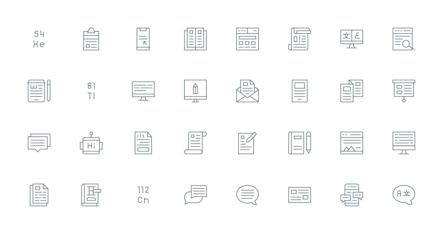 32 Thin Line Vectors for Text Theme Flexible Icon System for Web Interfaces