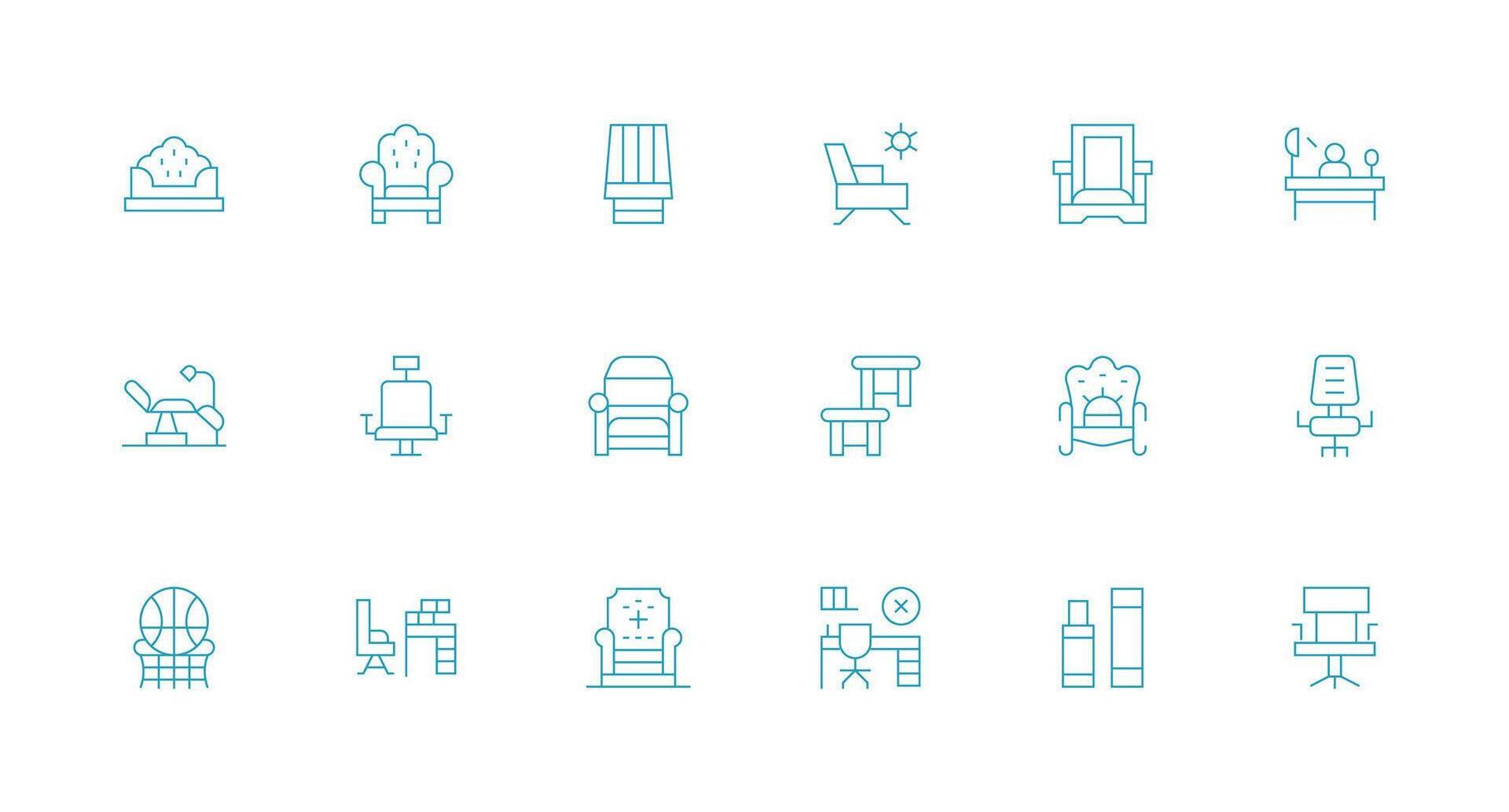 Chair Design Icons featuring 18 in Minimal Line Style UI Icon Set vector