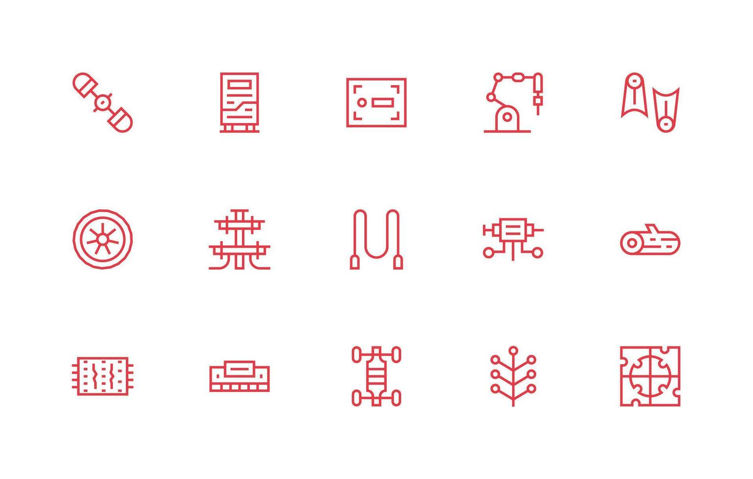 Component Icon Collection with 15 Regular Line Designs Flat Icon Set vector