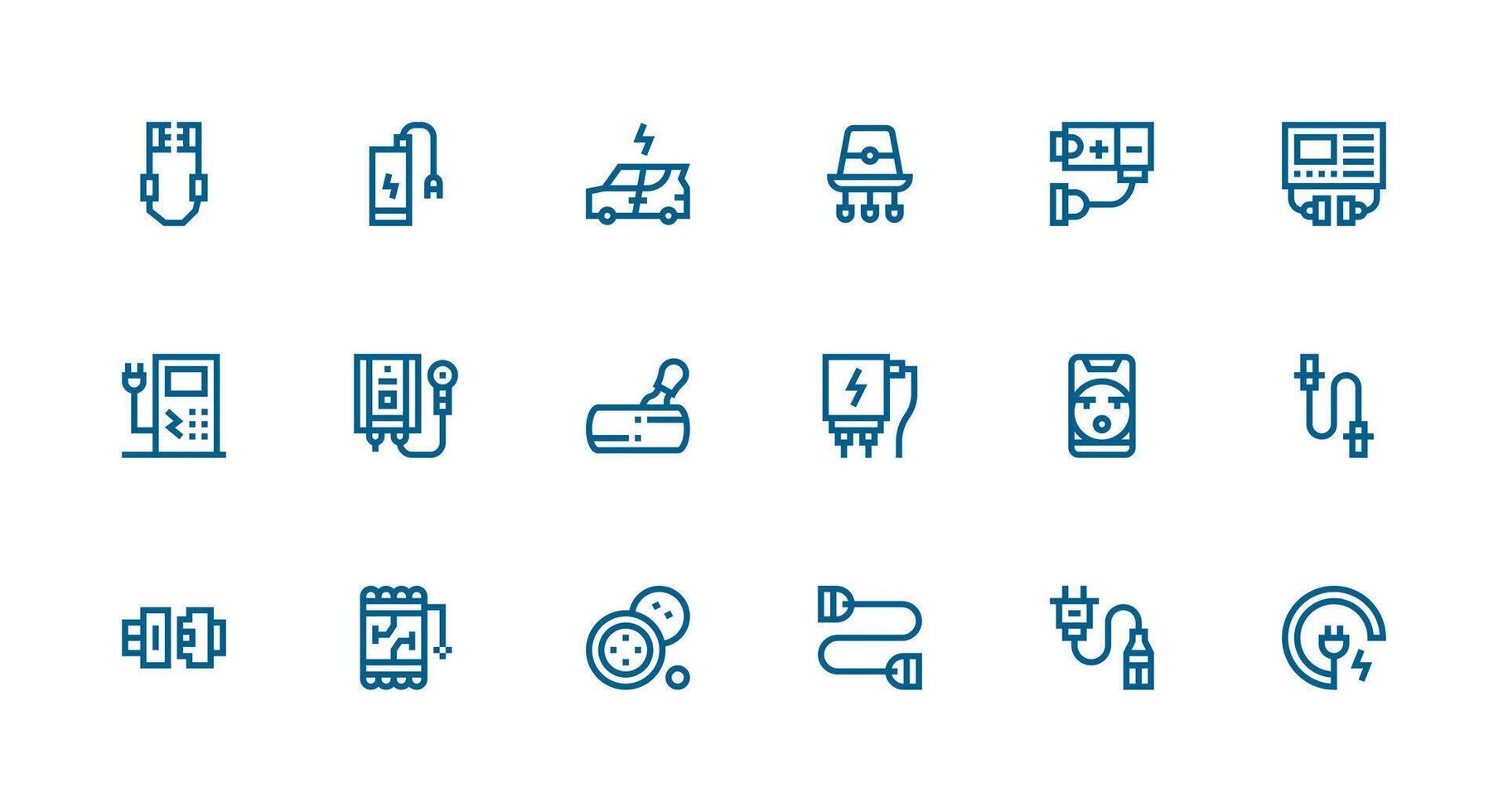 18 Strong Stroke Line Icons for Plug Graphics Clean Set for Layout Prototypes vector