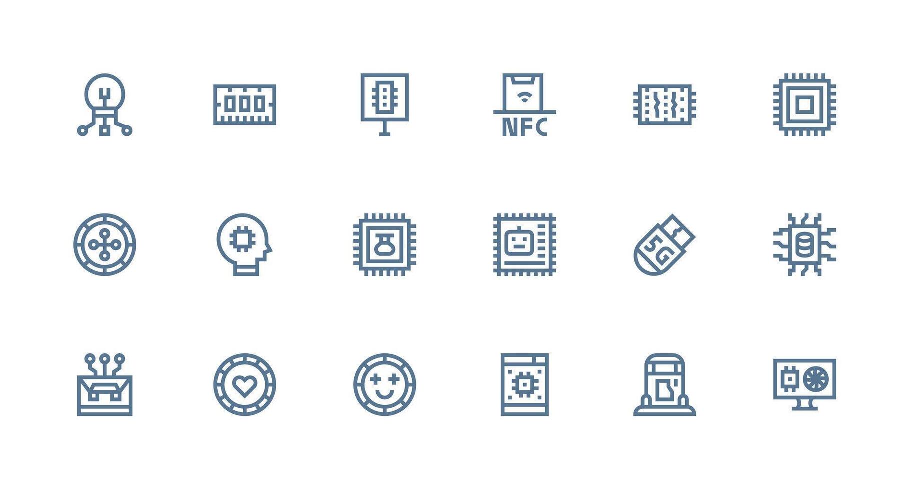 Chip featuring 18 Icons in Strong Stroke Line Design Simplified Icon Pack for Visual Tools vector