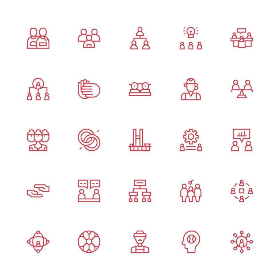 25 Medium Stroke Outline Icons for Teamwork Graphics User Interface Icons for Digital Products vector