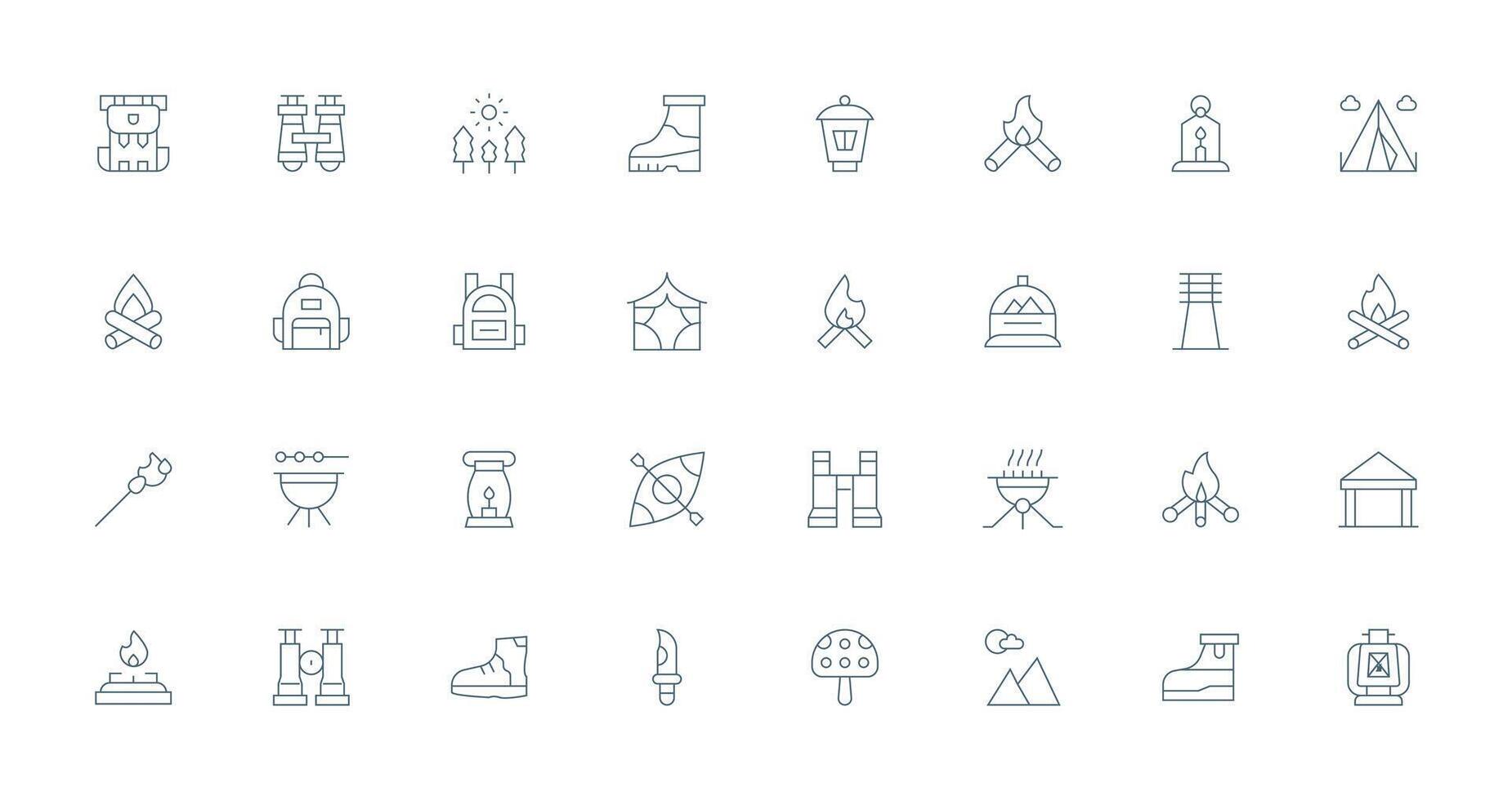 Camping Icon Collection with 32 Thin Line Designs Scalable Icons for Cross-Platform Interfaces vector