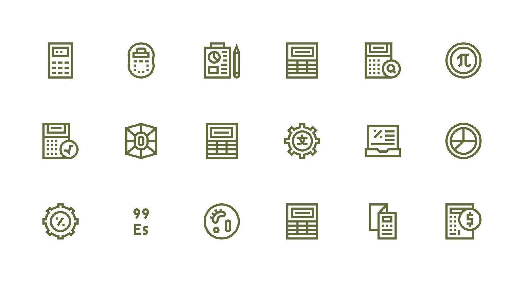 18 Strong Stroke Line Icons for Calculation Graphics Line Icon Collection vector
