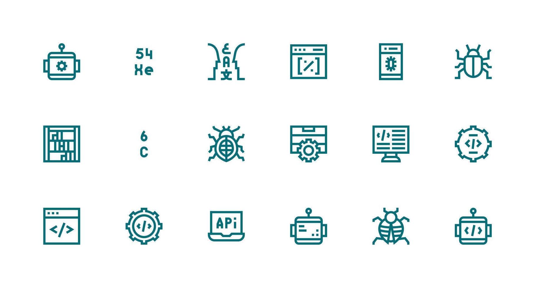 Programming Icon Set with 18 Strong Stroke Line Graphics General Use Icon Pack vector