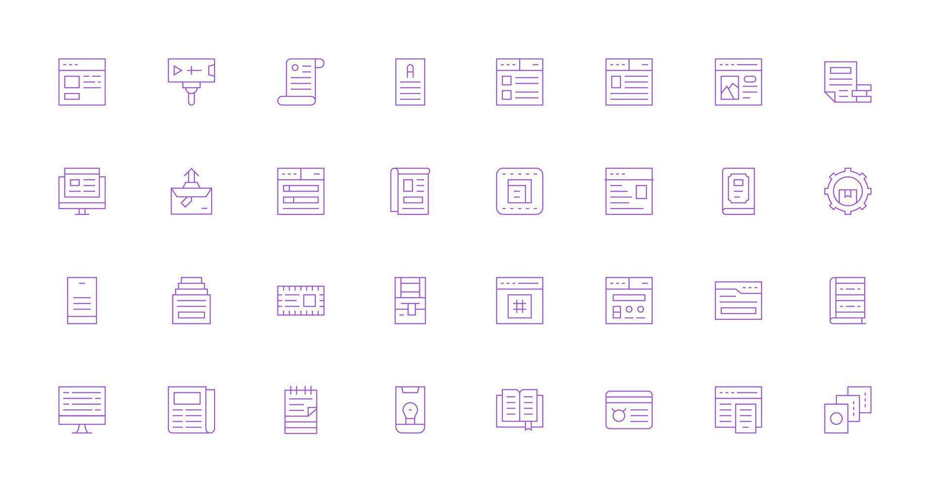 Content Management Icon Set with 32 Thin Line Graphics Interface Icon Collection vector