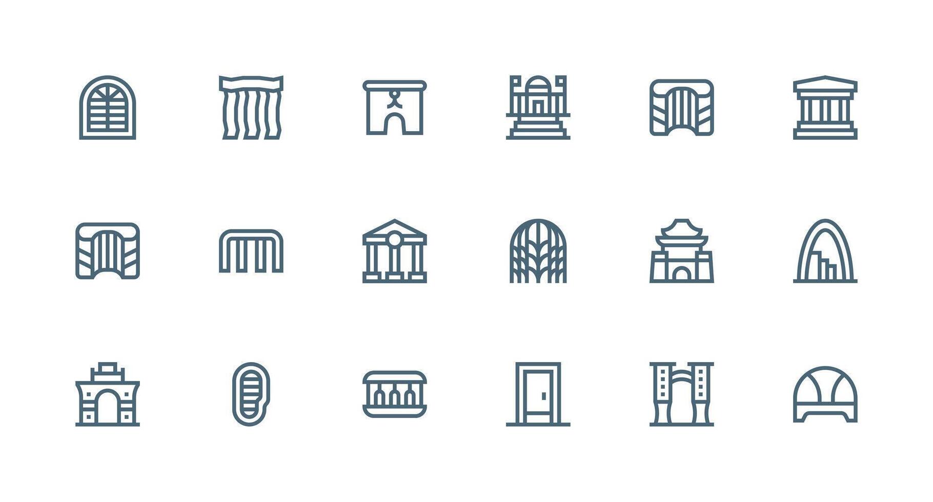 Archway featuring 18 Icons in Strong Stroke Line Design Sharp Icons for Presentations vector