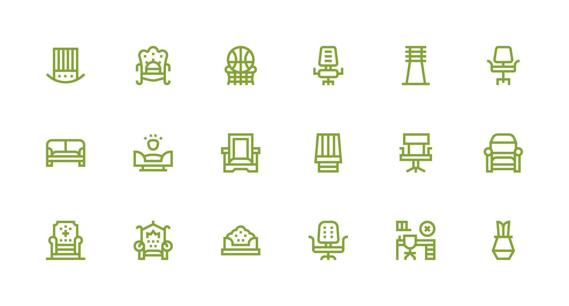 Chair featuring 18 Icons in Strong Stroke Line Design Multi-Style Icons for Creative Projects vector
