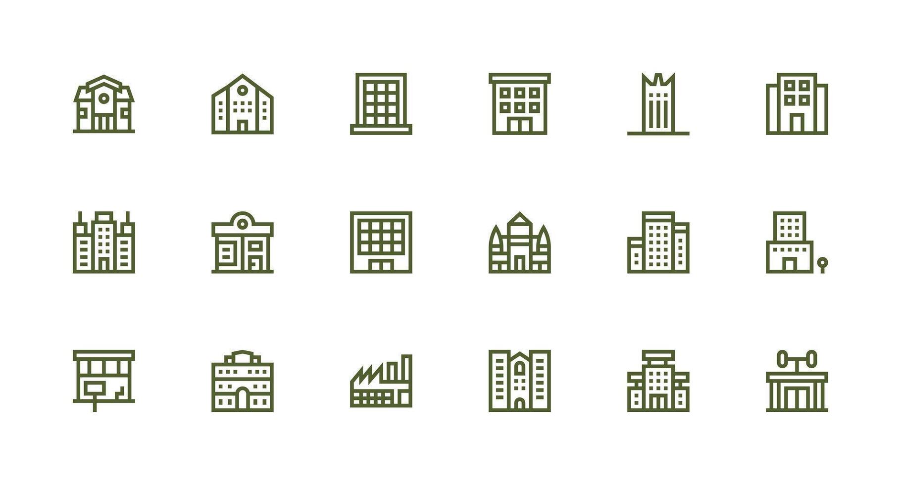 Modern Building Icon Set with 18 Strong Stroke Line Graphics Theme-Based Icon Pack vector
