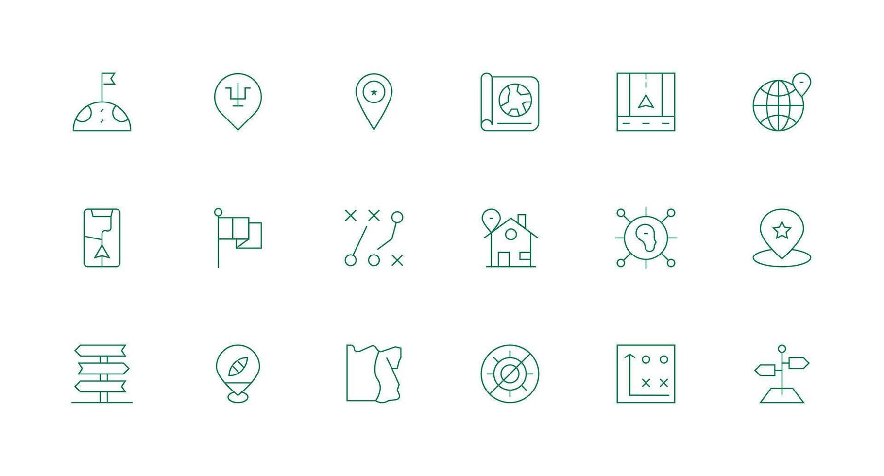 Map featuring 18 Icons in Minimal Line Design Multi-Style Icons for Creative Projects vector