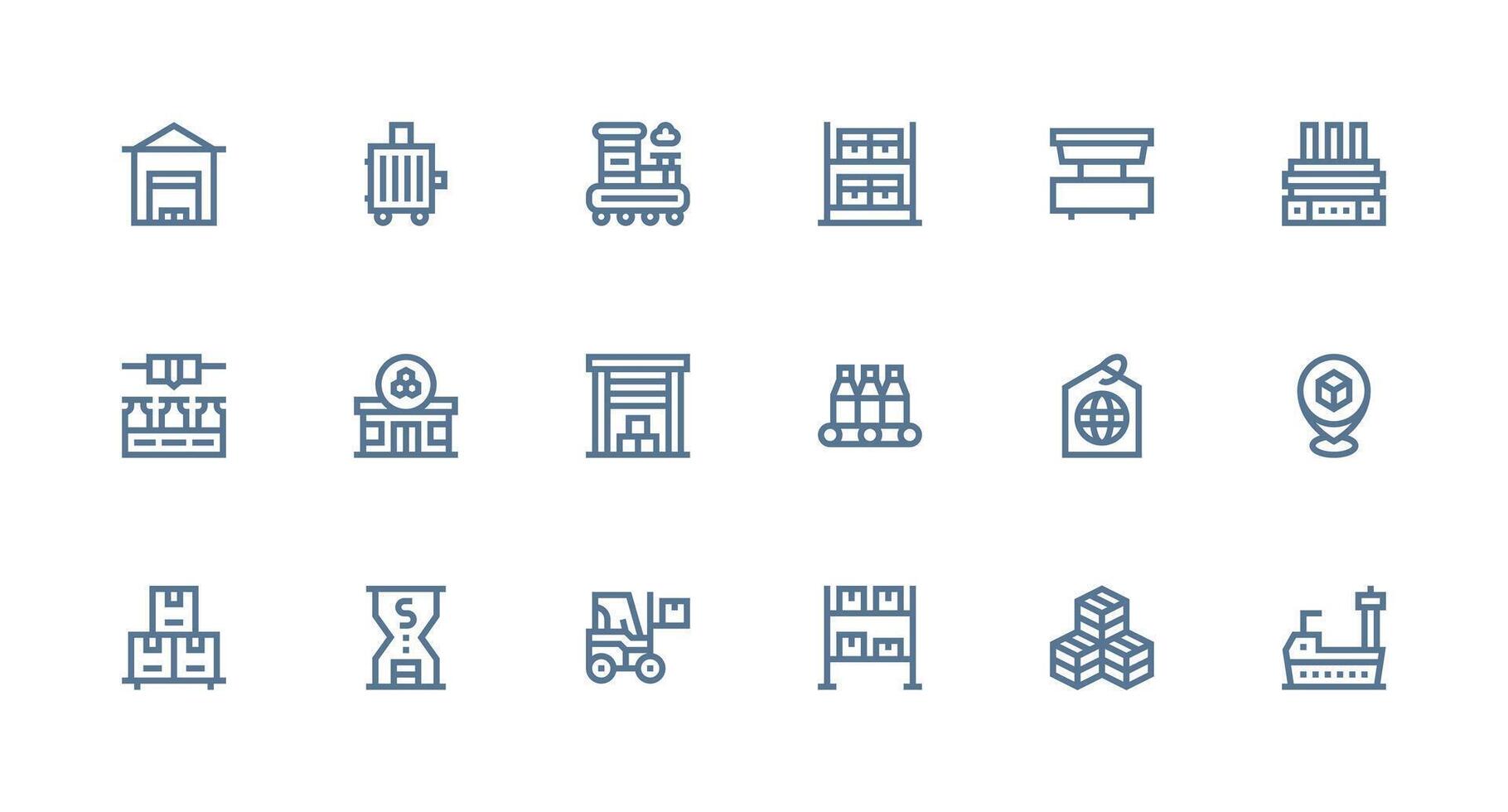 Strong Stroke Line Style Supply Chain Icons with 18 Vectors Complete Icon Bundle for Web Design