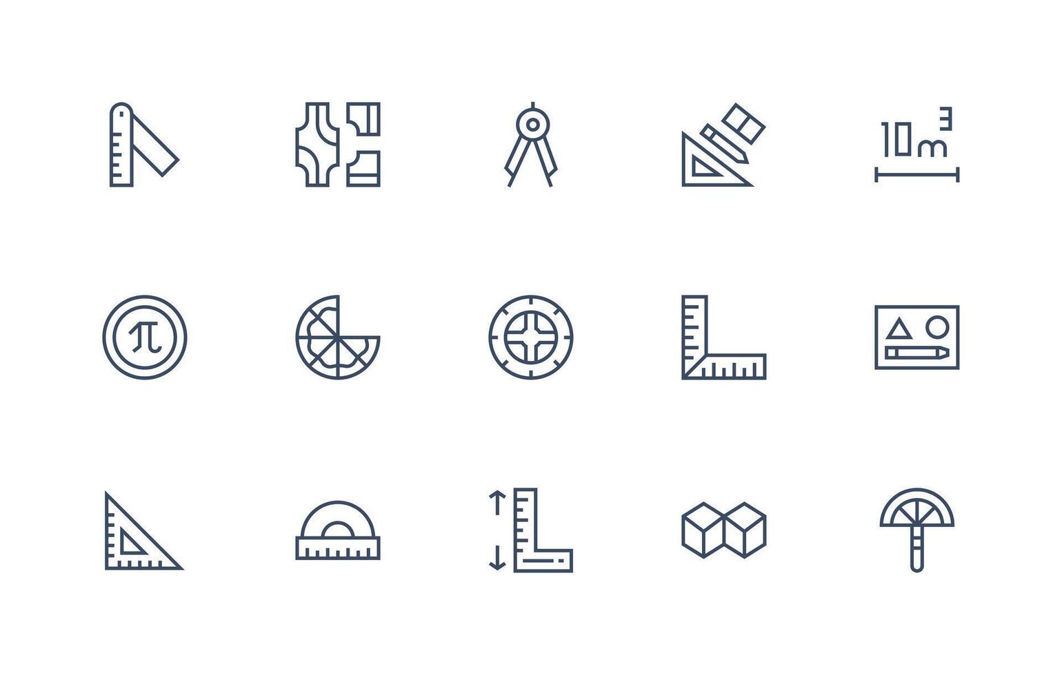 Geometry Icon Set with 15 Regular Line Graphics Compact Icon Set vector