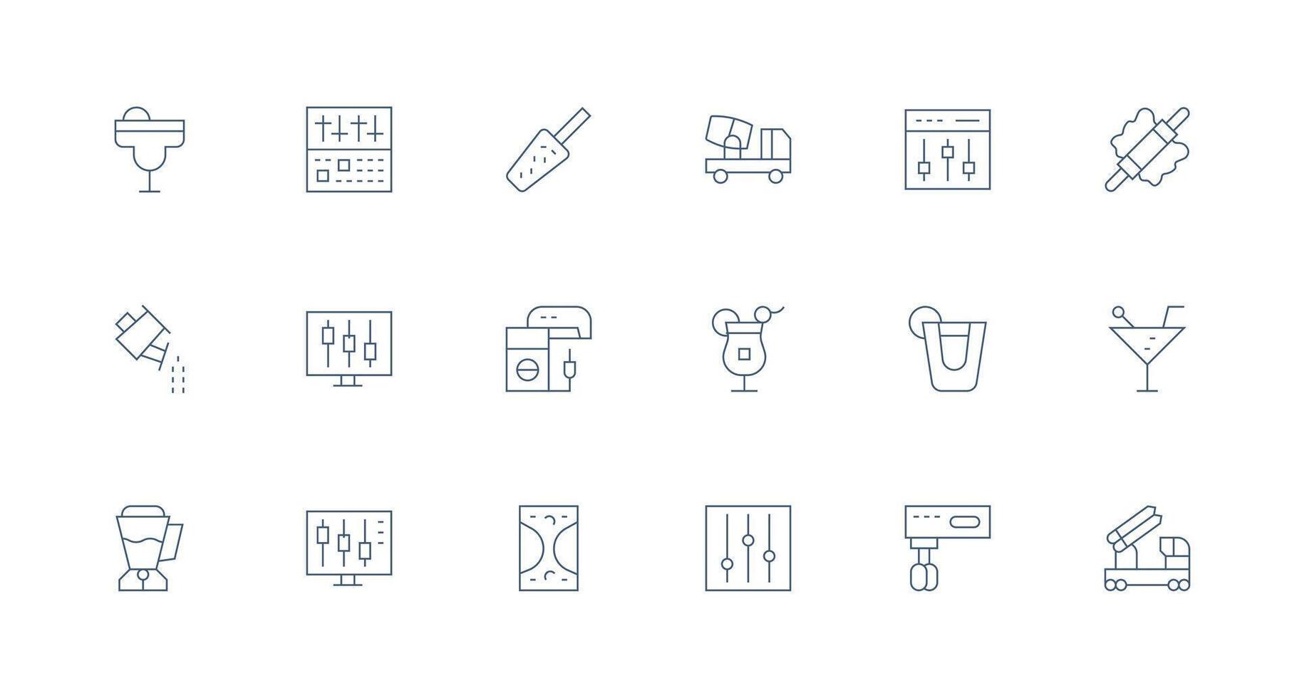 18 Icons for Mixer in Minimal Line Format Icon Set for Apps vector