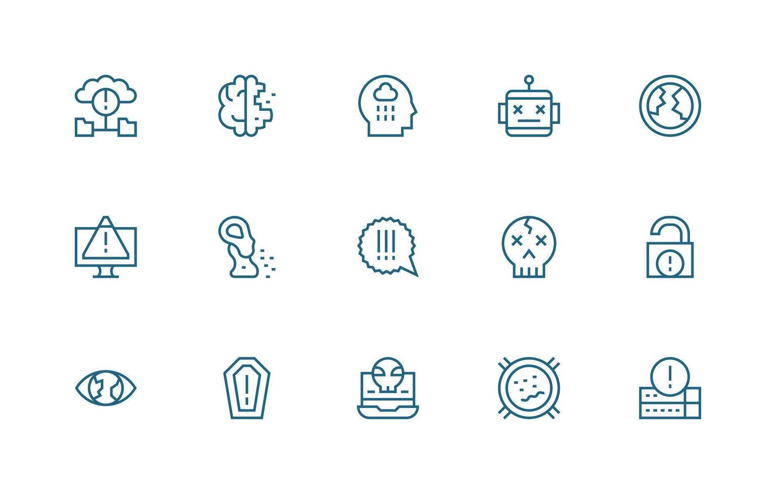 Regular Line Style System Failure Icons with 15 Vectors General Use Icon Pack