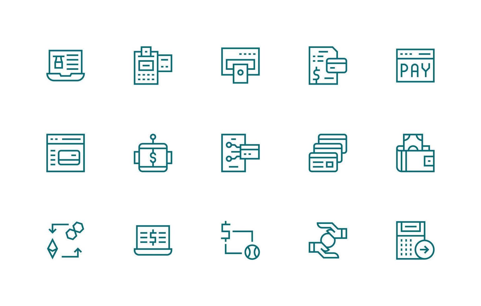 Payment Processing featuring 15 Icons in Regular Line Design Standard Icon Pack vector