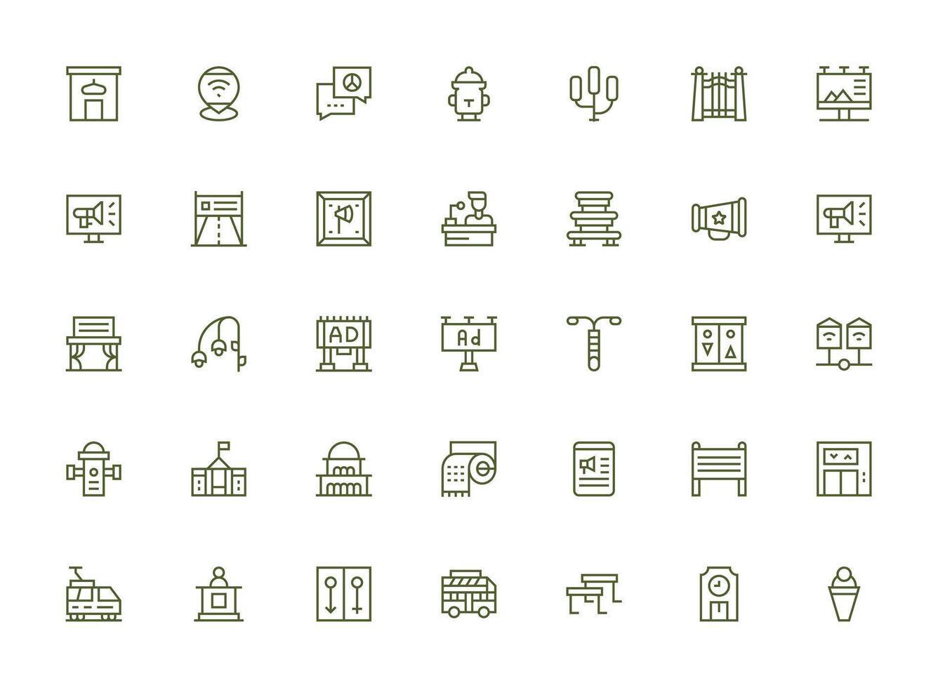 35 Regular Clean Line Style Icons from Public Collection Icon Set for Projects vector
