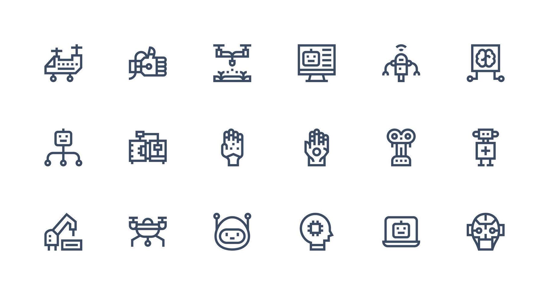 Robotics Design Icons featuring 18 in Strong Stroke Line Style Web Icon Collection vector