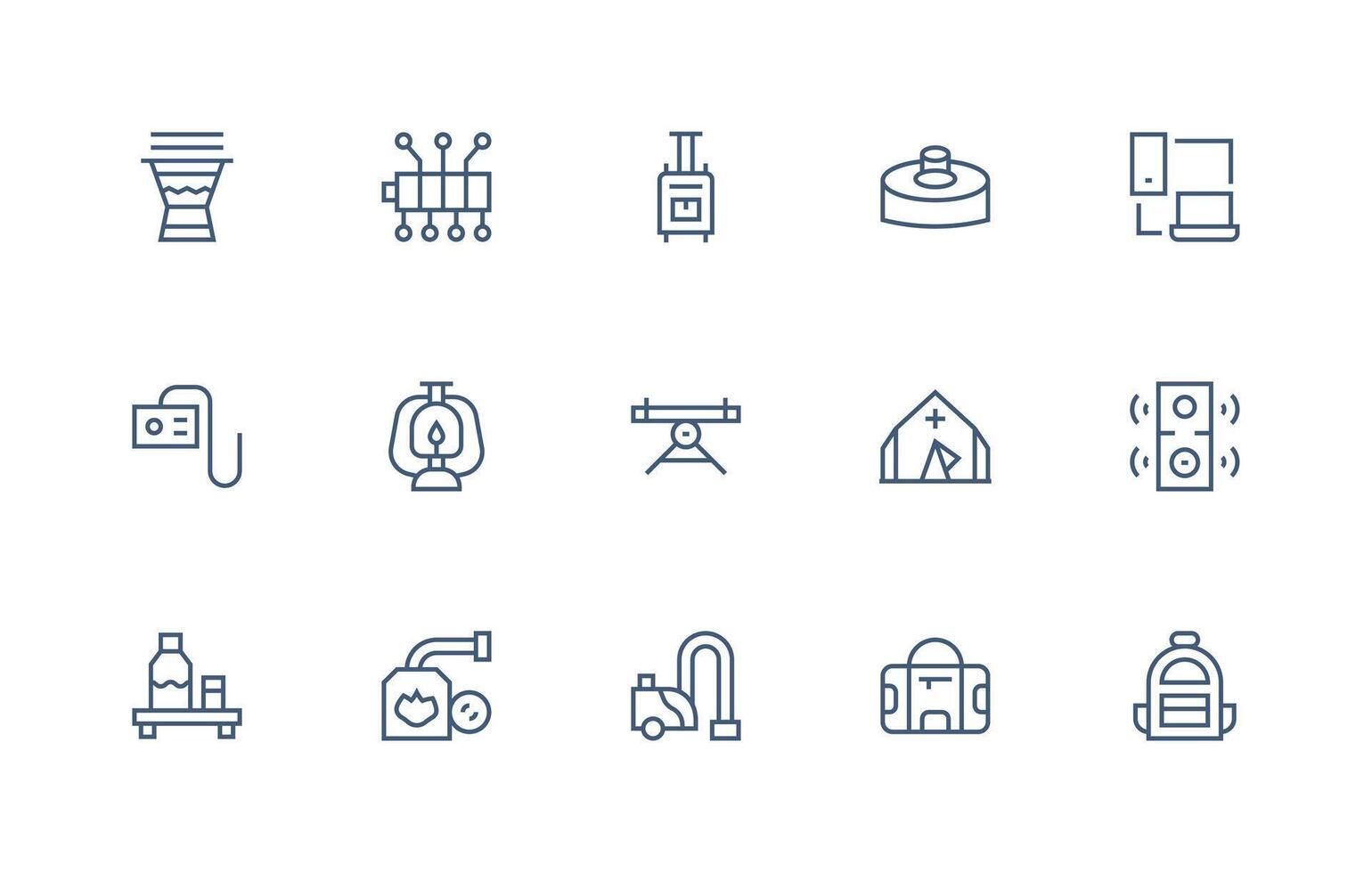 portátil icono conjunto con 15 regular línea gráficos web y aplicación icono paquete colección vector