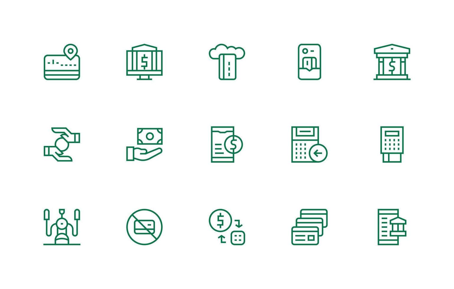Credit Icon Collection with 15 Regular Line Designs Interface Icon Collection for Daily Projects vector