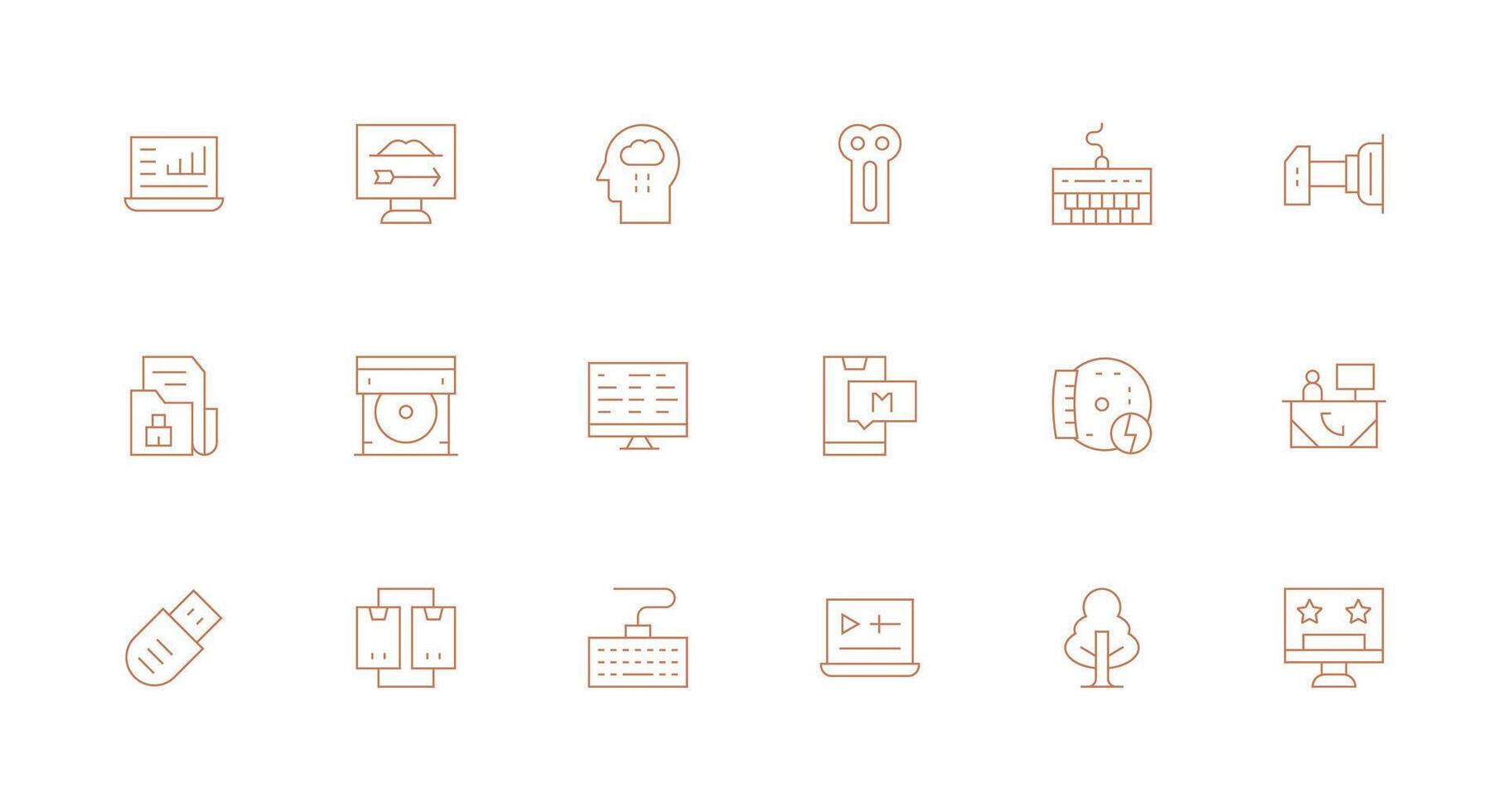 Computer Set with 18 Minimal Line Icons Icon Pack for UI vector