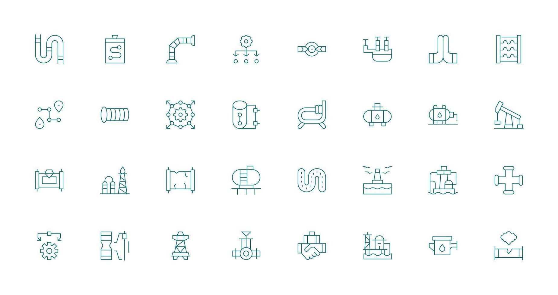 Pipeline Design Icons featuring 32 in Thin Line Style User Interface Icons for Digital Products vector