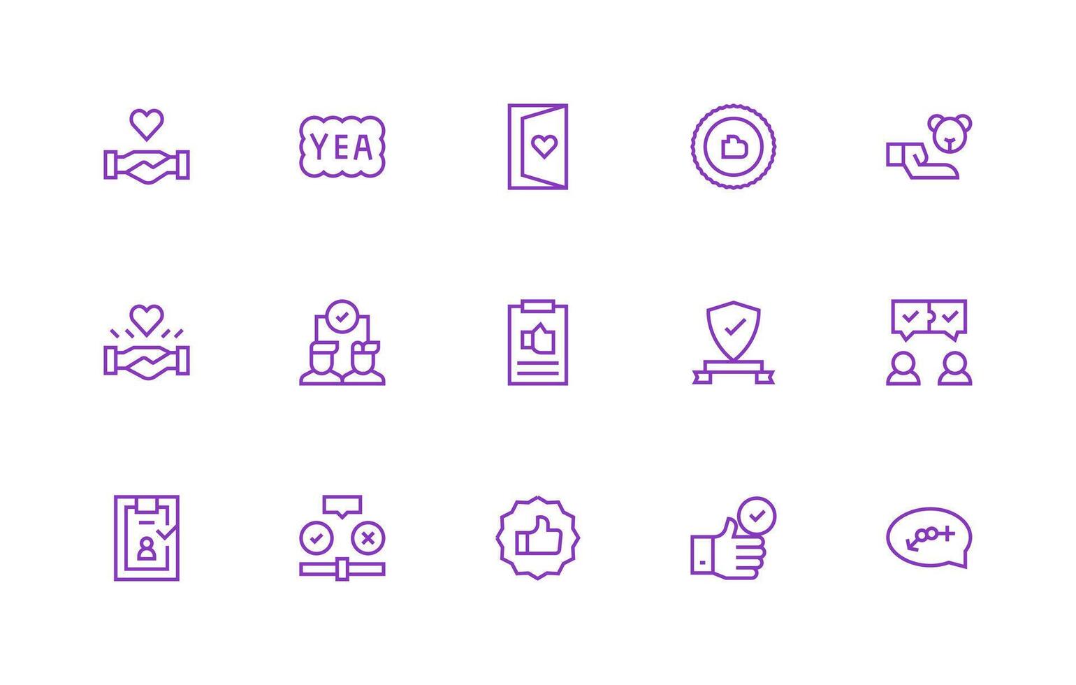 15 Regular Line Style Icons from Acceptance Collection Icon Pack for Various Themes vector