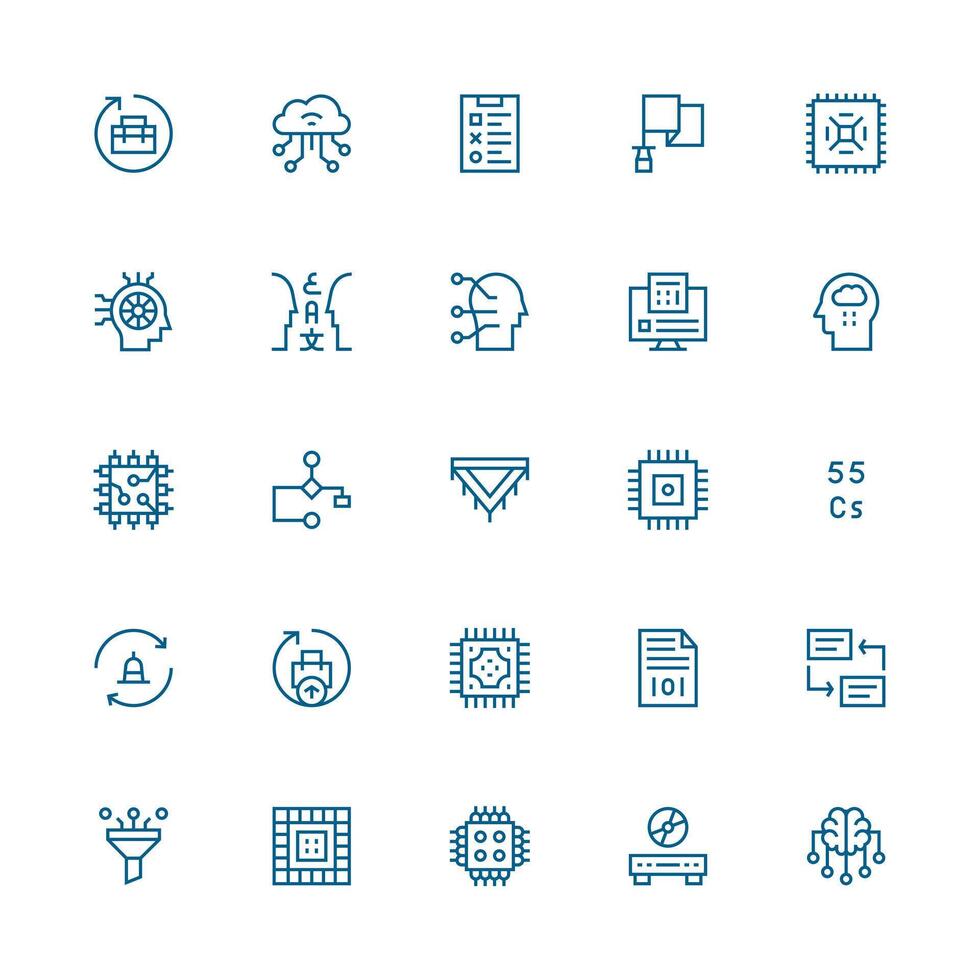 25 Icons for Data Processing in Medium Stroke Outline Format Icon Set vector