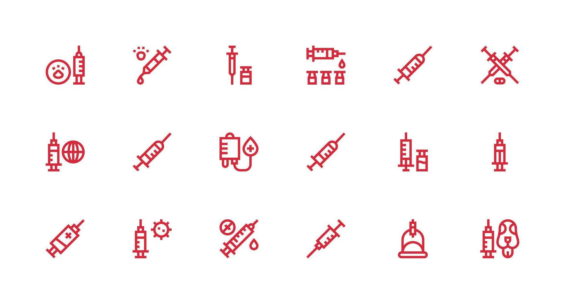 18 Strong Stroke Line Icons for Vaccination Graphics UI-Ready Icon Collection vector