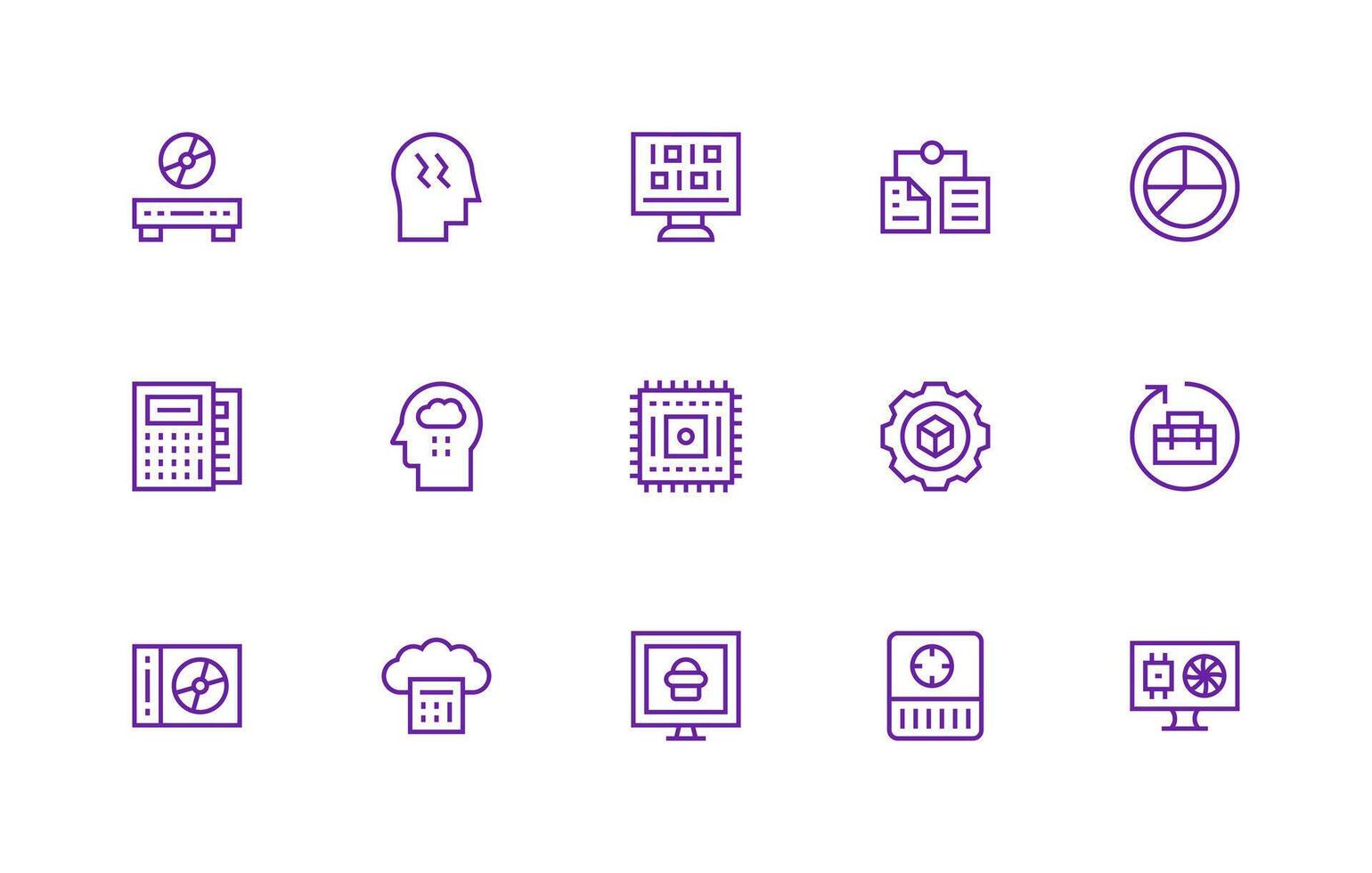 Data Processing Set with 15 Regular Line Icons Icon Set for Web vector