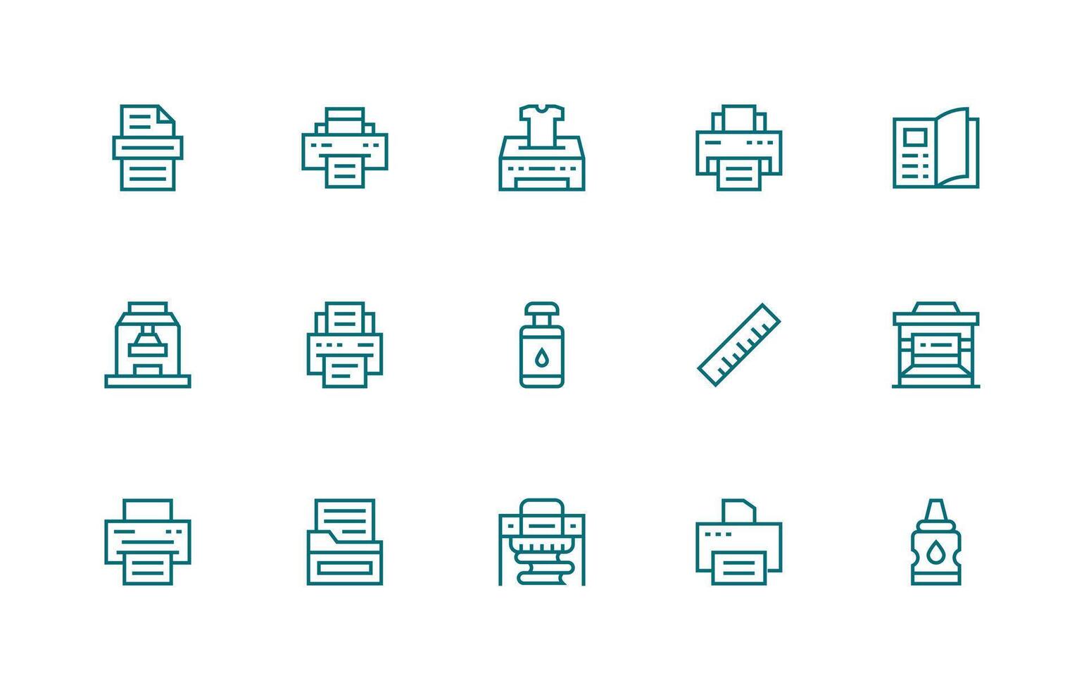 Printing Icon Set with 15 Regular Line Graphics UI and UX Focused Icon Collection vector