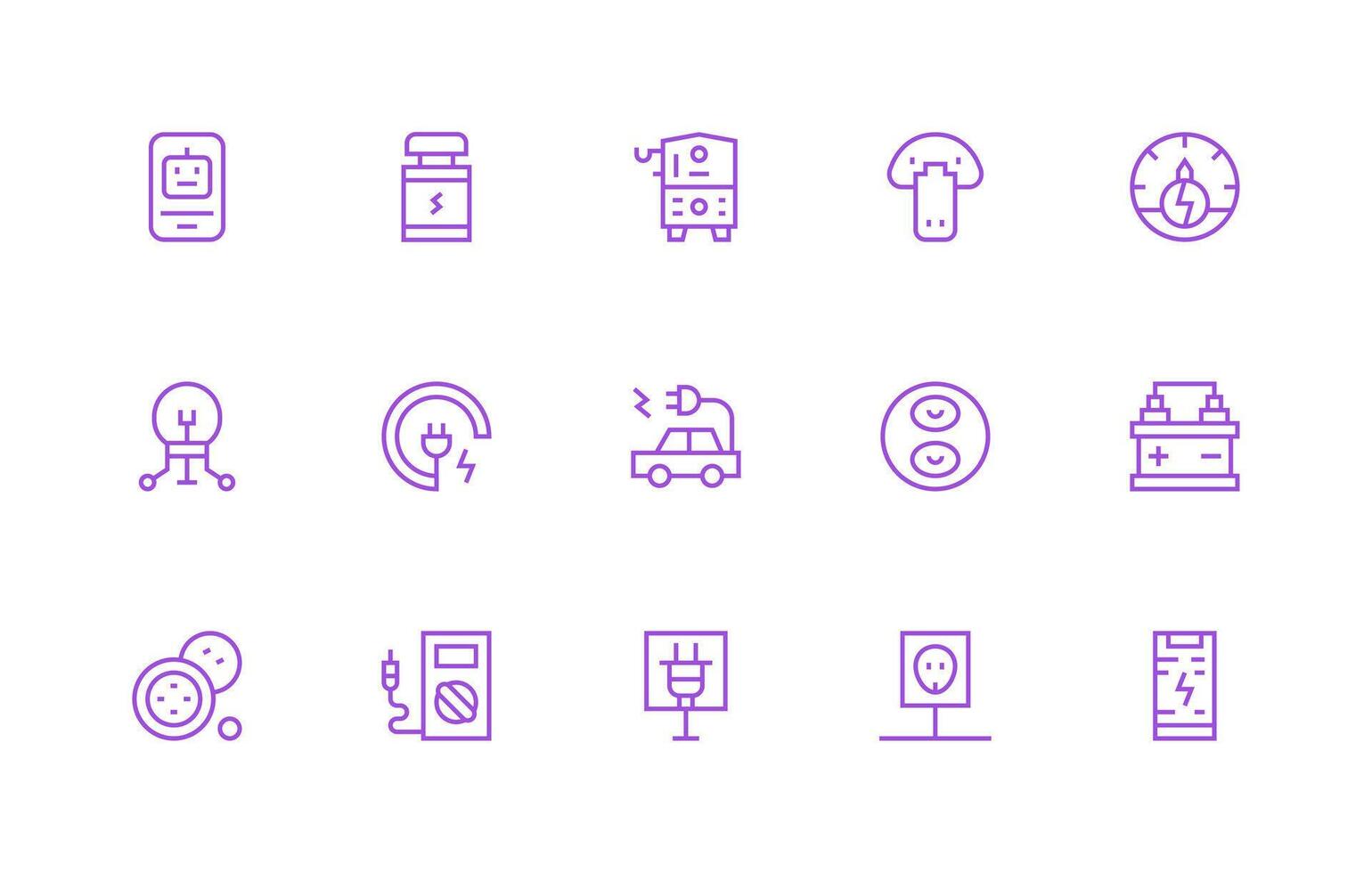 Power Supply Icon Set with 15 Regular Line Graphics Modern Line and Glyph Icon Series vector