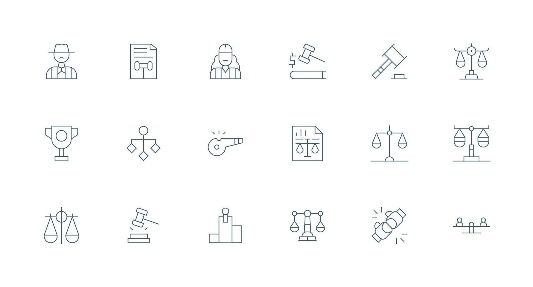 Judgement Icon Set with 18 Minimal Line Graphics All-Purpose Icon Design Pack vector