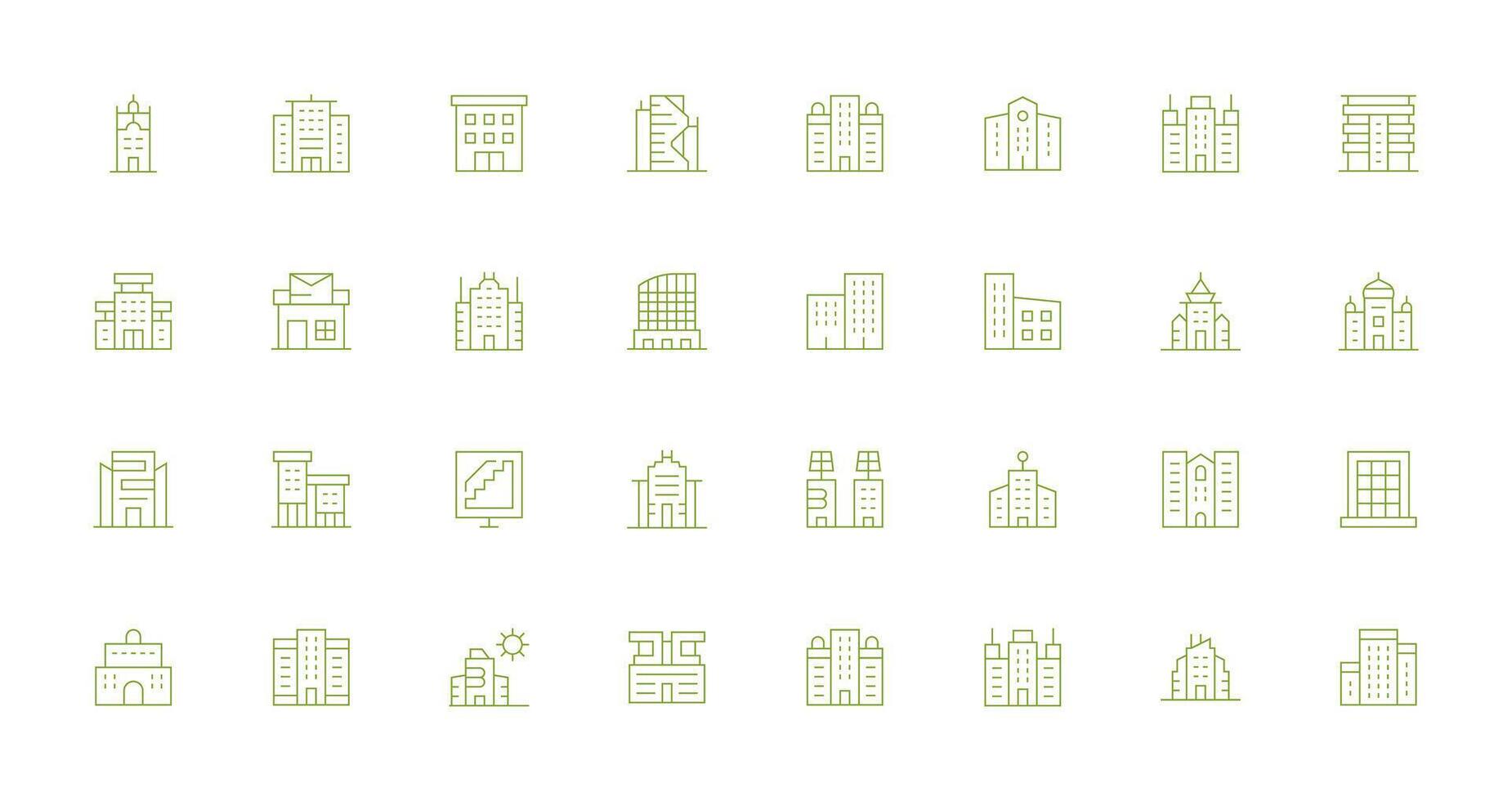 Office Building Icon Set with 32 Thin Line Graphics Outline Icon Pack vector