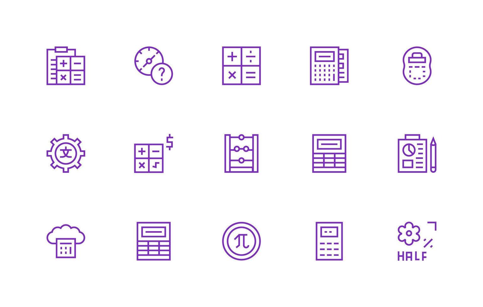 Calculation featuring 15 Icons in Regular Line Design Professional Icon Set vector